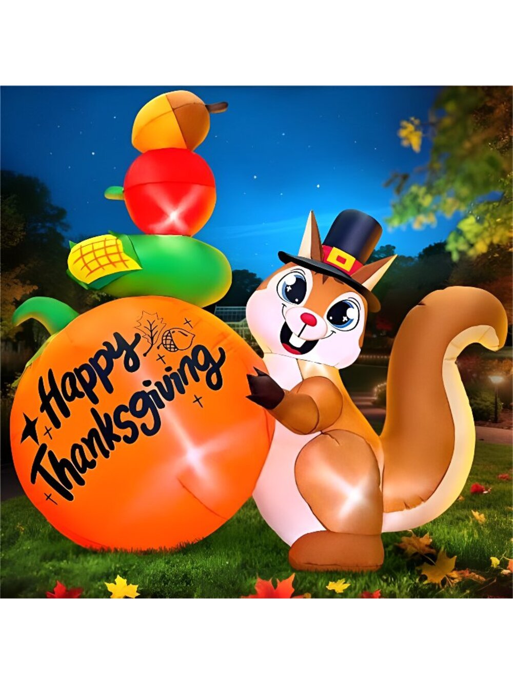 5FT Thanksgiving Inflatables Decorations Blow Up Squirrel Holding Pumpkin